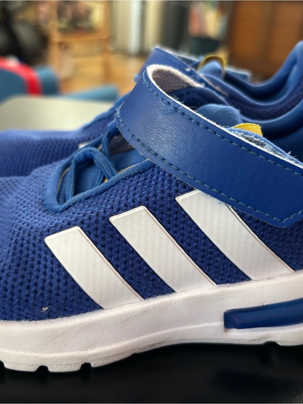 adidas Blue Kids Sneakers with Orange Tabs and White Stripes - Picture 5 of 8